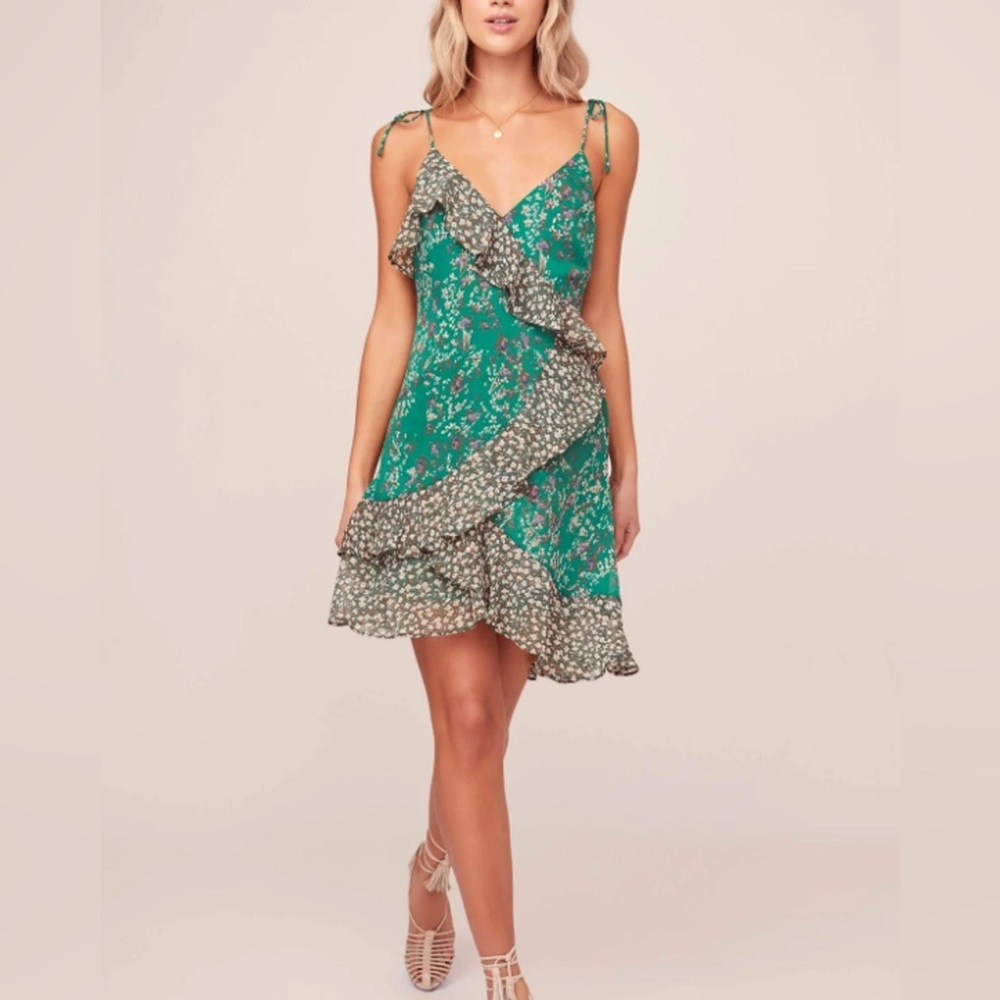 ASTR The Label Green Print Mix Mini Dress
